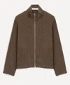 Our Legacy Textured Fabric Long Sleeve High Collar Cardigan In Brown