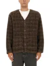 Our Legacy Embroidered Wool Blend V-neck Cardigan With Front Pockets In Brown