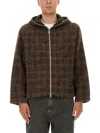 Our Legacy Textured Checkered Hooded Jacket With Long Sleeves In Brown
