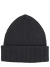 Our Legacy Ribbed Black Merino Wool Cap With Folded Cuff In Black