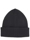 Our Legacy Ribbed Black Merino Wool Cap With Folded Cuff In Gray