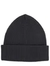 Our Legacy Ribbed Black Merino Wool Cap With Folded Cuff In Gray