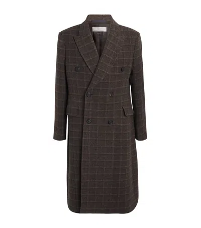 Our Legacy Wool Checked Whale Coat In Brown