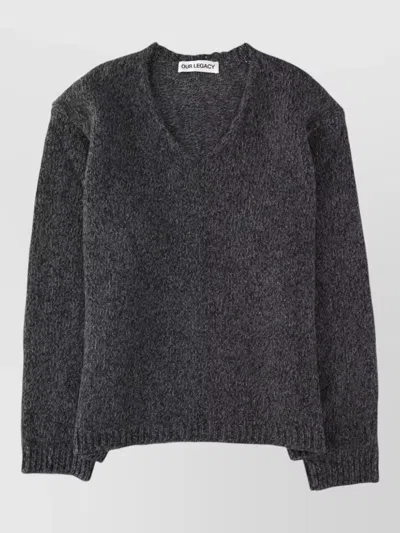 Our Legacy Grey V-neck Ribbed Wool Sweater In Black
