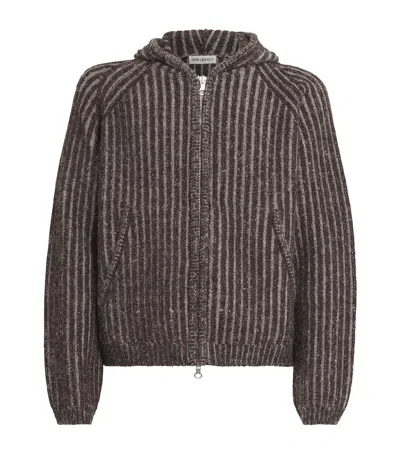 Our Legacy Mens Level Ribbed Wool Hoodie Vanise Brown Stripe In Gray