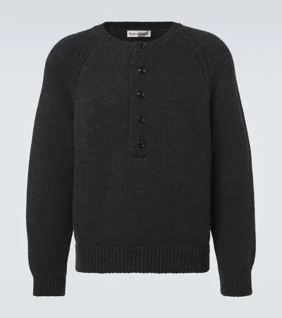 Our Legacy Shore Henley Button-placket Raglan-sleeve Sweater In Black