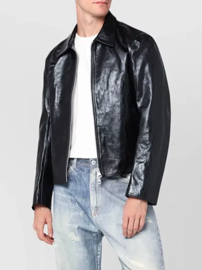 OUR LEGACY ZIP LEATHER JACKET COLLAR POINTED