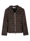 Our Legacy Textured Checkered Hooded Jacket With Long Sleeves In Brown
