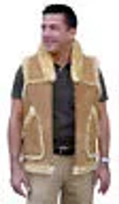 Pre-owned Our Own Men's Western Collar Sheepskin Vest, Size 48 In Rosy Brown