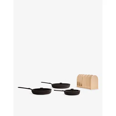 Our Place Char Essentials Pan Trio Eight-piece Aluminium Set In Black