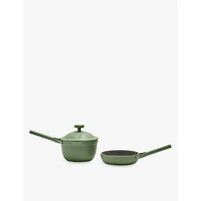 Our Place Sage Tiny Ceramic Pot And Pan Set In Green