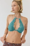 Out From Under Almost Midnight Lace Halter Underwire Bra In Dusty Turquoise, Women's At Urban Outfitters