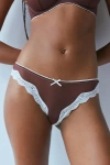 Out From Under Angel Mesh Lace Trim Thong In Chocolate, Women's At Urban Outfitters