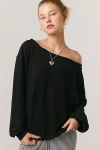 Out From Under Ariana Oversized Off-the-shoulder Sweatshirt In Black, Women's At Urban Outfitters