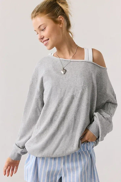 Out From Under Ariana Oversized Off-the-shoulder Sweatshirt In Grey, Women's At Urban Outfitters