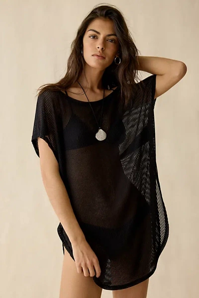 Out From Under Aruba Sheer Mesh Boatneck Off-shoulder Tunic Top In Black, Women's At Urban Outfitters