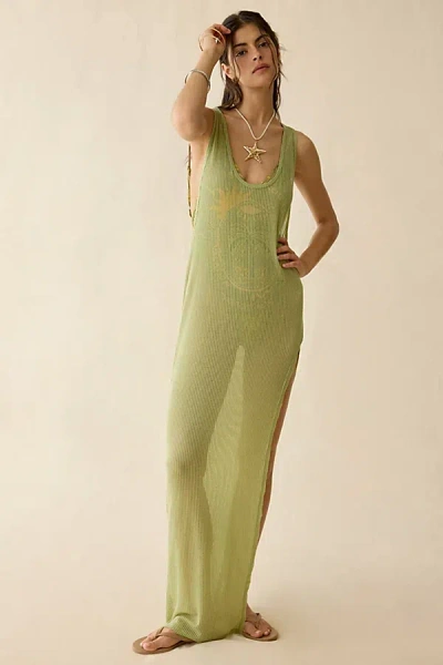 Out From Under Aruba Sheer Mesh Side-slit Maxi Dress In Olive, Women's At Urban Outfitters In Green