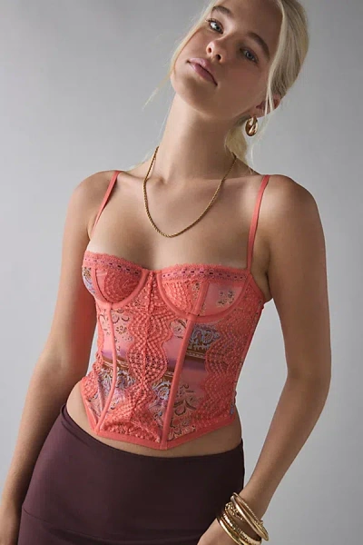 Out From Under Aura Lace-trim Mesh Corset Top In Pink, Women's At Urban Outfitters