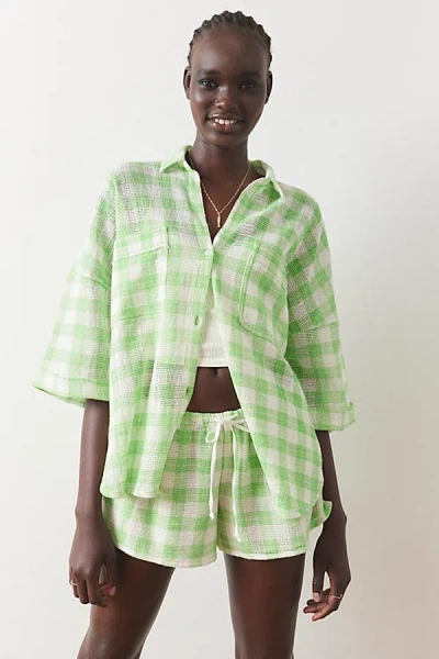 Out From Under Beach Boardwalk Button-down Shirt In Green Gingham, Women's At Urban Outfitters