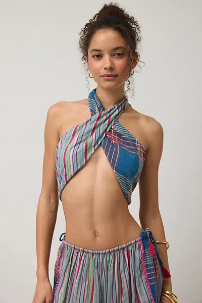 Out From Under Beach Bum Twisted Tie Halter Wrap Top In Blue, Women's At Urban Outfitters In Multi