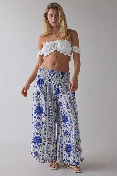 Out From Under Beachy Keen Smocked Wide Leg Crop Pant In Blue, Women's At Urban Outfitters