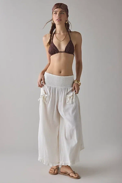 Out From Under Beachy Keen Smocked Wide Leg Crop Pant In Ivory, Women's At Urban Outfitters