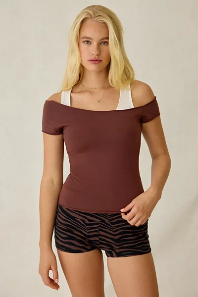 Out From Under Bec Asymmetric Cold Shoulder Tee In Brown, Women's At Urban Outfitters