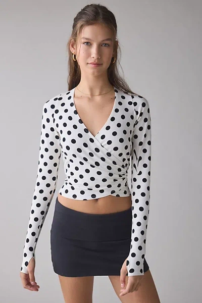 Out From Under Bec Ballet Wrap Top In White/black Polka Dot, Women's At Urban Outfitters