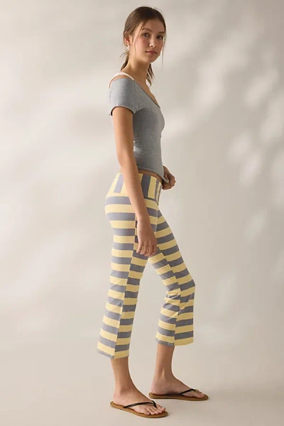 Out From Under Bec Cropped Foldover Kick Flare Pants In Yellow Stripe, Women's At Urban Outfitters In Multi