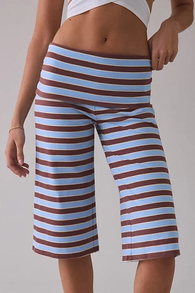 Out From Under Bec Cropped Gaucho Pants In Blue/brown Stripe, Women's At Urban Outfitters In Multi