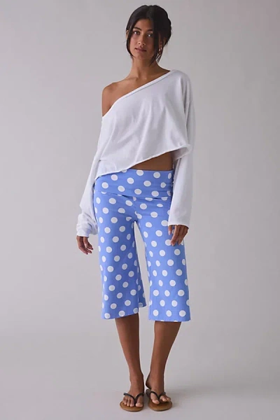 Out From Under Bec Cropped Gaucho Pants In Blue/white Polka Dot, Women's At Urban Outfitters