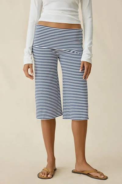 Out From Under Bec Cropped Gaucho Pants In Blue/white Stripe, Women's At Urban Outfitters In Multi