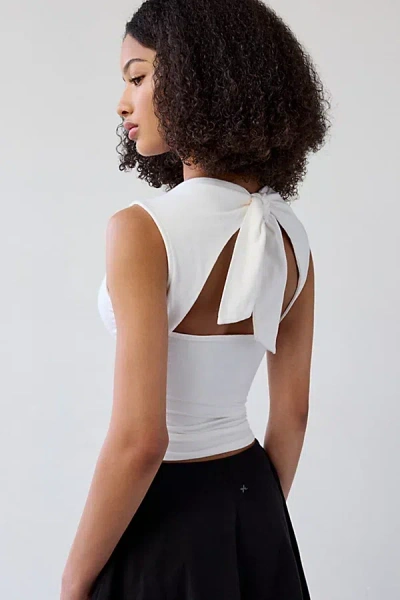 Out From Under Bec Cutout Bow-back Cropped Tank Top In White, Women's At Urban Outfitters