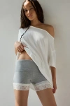 Out From Under Bec Foldover Lace Trim Short In Grey, Women's At Urban Outfitters In Gray