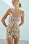 Out From Under Bec Foldover Micro Short In Brown Gingham, Women's At Urban Outfitters