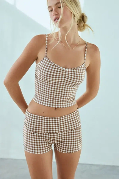 Out From Under Bec Foldover Micro Short In Brown Gingham, Women's At Urban Outfitters