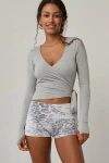 Out From Under Bec Long Sleeve Ballet Wrap Top In Grey, Women's At Urban Outfitters In Gray