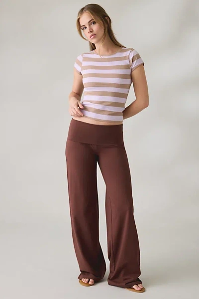 Out From Under Bec Foldover Wide Leg Pants In Chocolate, Women's At Urban Outfitters In Brown