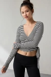 Out From Under Bec Long Sleeve Ballet Wrap Top In Black/white Stripe, Women's At Urban Outfitters In Multi