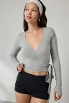 Out From Under Bec Long Sleeve Ballet Wrap Top In Grey, Women's At Urban Outfitters In Gray