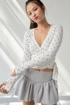 Out From Under Bec Long Sleeve Ballet Wrap Top In White/black Polka Dot, Women's At Urban Outfitters