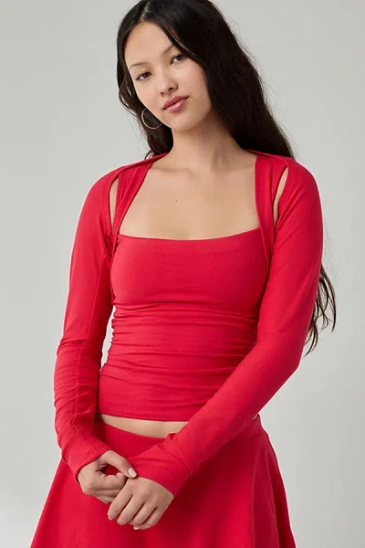 Out From Under Bec Long Sleeve Shrug Top In Red, Women's At Urban Outfitters