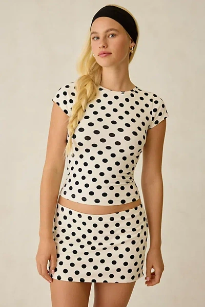 Out From Under Bec Low-rise Mini Skort In Ivory/black Polka Dot, Women's At Urban Outfitters