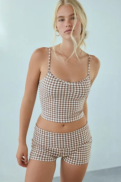 Out From Under Bec Pinch Front Fitted Cami In Brown Gingham, Women's At Urban Outfitters