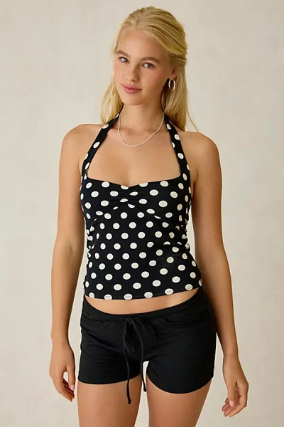 Out From Under Bec Pinch-front Halter Cami In Black/white Polka Dot, Women's At Urban Outfitters In Multi