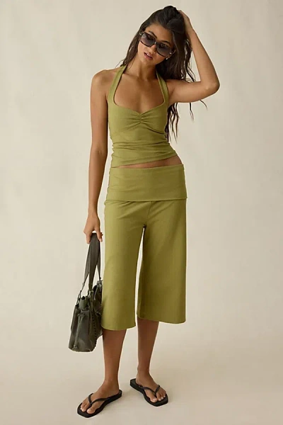 Out From Under Bec Pinch-front Halter Cami In Olive, Women's At Urban Outfitters In Green
