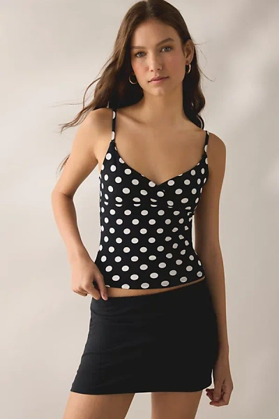 Out From Under Bec Plunging Surplice Cropped Cami In Black/white Polka Dot, Women's At Urban Outfitters