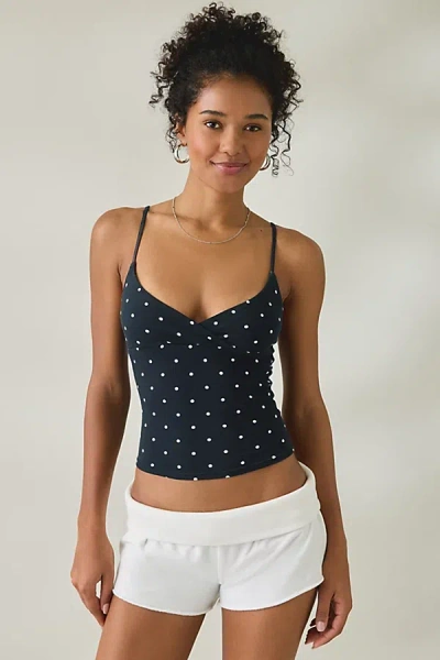Out From Under Bec Plunging Surplice Cropped Cami In Black/white, Women's At Urban Outfitters In Multi