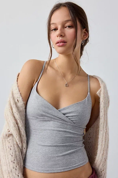 Out From Under Bec Plunging Surplice Cropped Cami In Heather Grey, Women's At Urban Outfitters In Blue