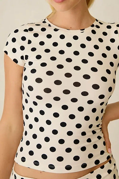 Out From Under Bec Short Sleeve Baby Tee In Black/white Polka Dot, Women's At Urban Outfitters In Neutral